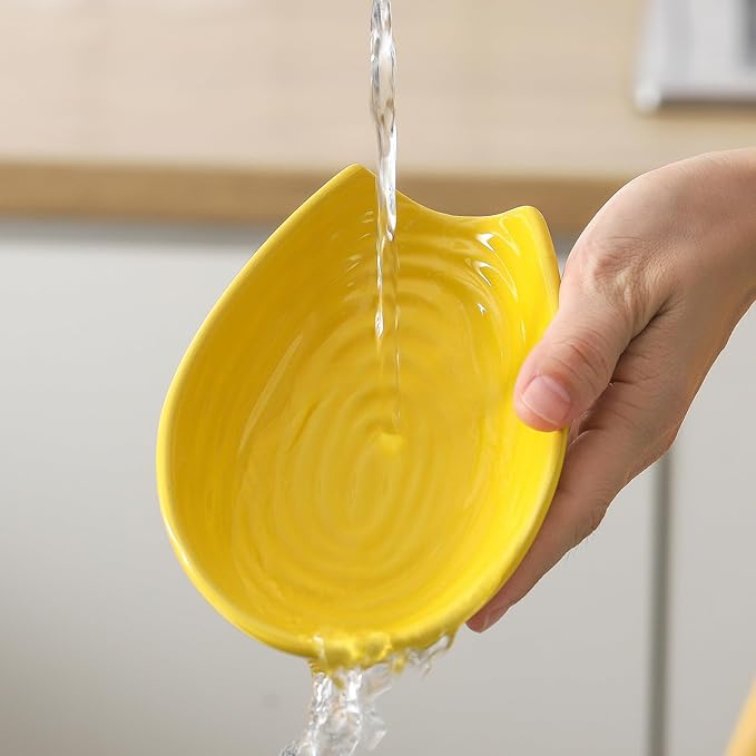 Spoon Rest, Porcelain Spoon Holder for Stove Top, Cooking Utensil Rest Kitchen Gadget Spoon Cradle for Spatula, Ladle, Tongs and Knife, Yellow