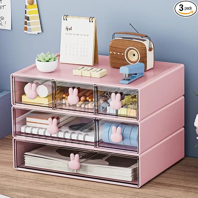 Marbrasse Desk Organizer with 6 Drawers, 3 Tier Stackable Storage Drawers by Marbrasse