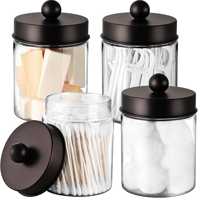 Amolliar Acrylic Apothecary Jar Bathroom Qtip Holder Bronze 4 Pack by Amolliar