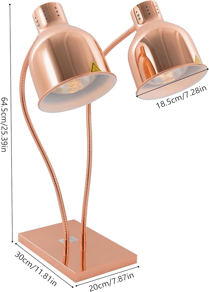 Food Heat Lamp Warmer Rose Gold, 500W Double Bulbs Buffet Display Heating Preservation Light, Electric Portable Infrared Heating Lamp with 360°Adjustable Head (Rose Gold)