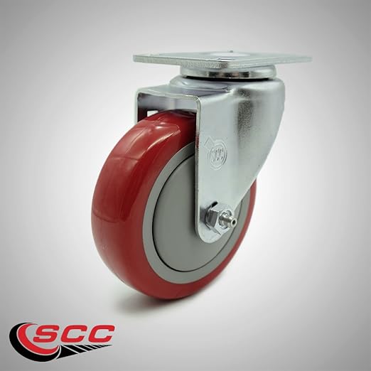 Service Caster Brand Replacement Caster for Uline Caster H-7448S - Stainless Steel Swivel Top Plate Caster with 4 Inch Red Polyurethane Wheel - Fits Carts and Platform Trucks H-3352