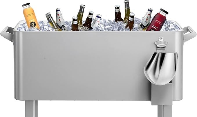 EDOSTORY 80 Quart Rolling Ice Chest Cooler Cart,Patio Backyard Party Drink Beverage Bar Stand Up Cooler Trolley with Ice Scoop