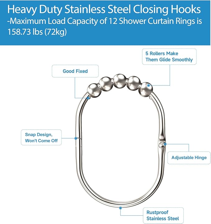 MENGJINGO 12PCS Wide Shower Curtain Hooks Rings, Rust Proof Stainless Steel | - Image 5