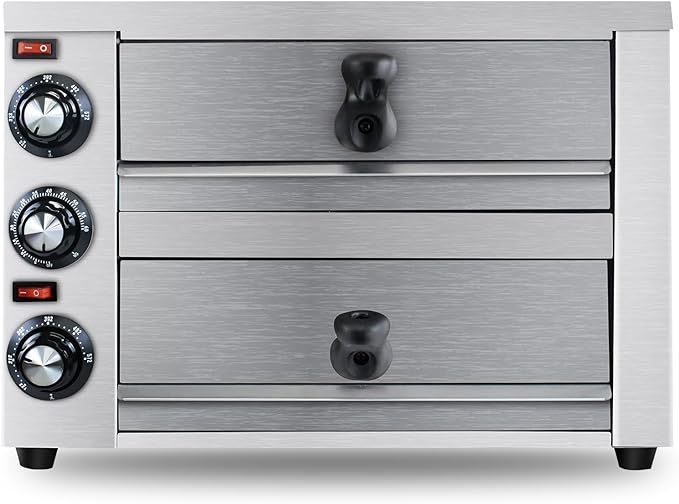 KOOTEN 2 Tier Tabletop Pizza Oven - Indoor Electric Commercial Stainless Steel With Timer for Home and Restaurant