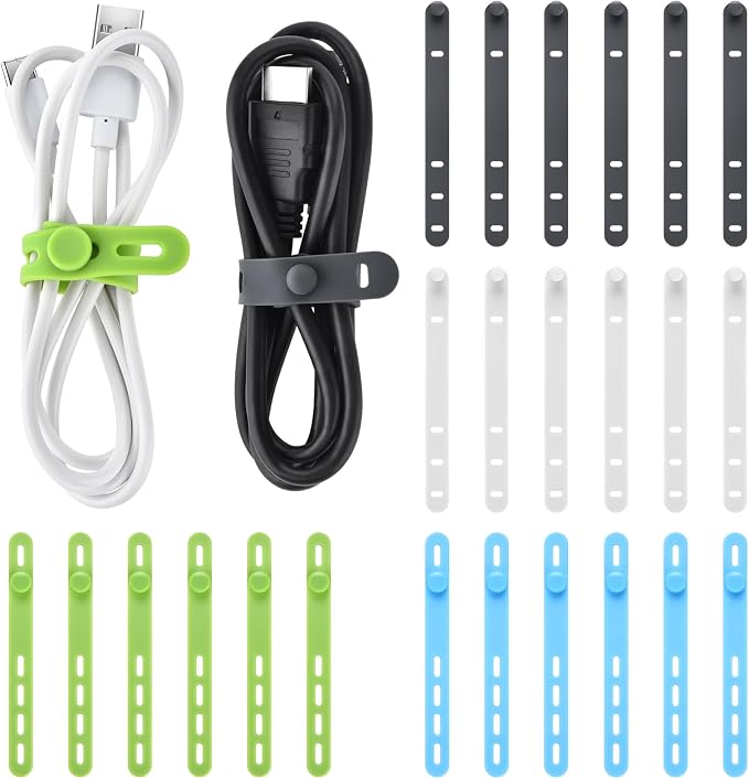24 Pcs Silicone Cable Ties, Cord Organizer Ties, Cord Ties Reusable, Cord Wrap - Image 8