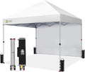 CROWN SHADES 8x8 Pop Up Canopy with 1 Side Wall - Beach Tent with One Push Setup - Outdoor Sun Shade for Events, Parties, Camping - Gazebo with STO-N-Go Cover Bag (White)