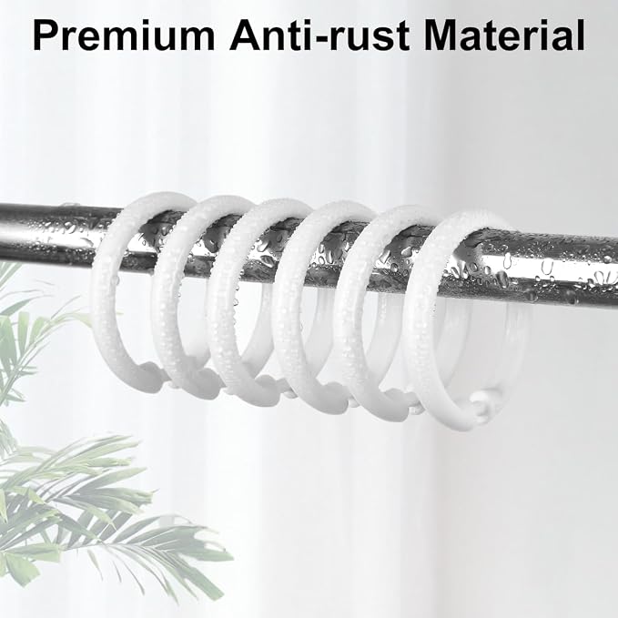 Kutesna 12 PCS White Plastic Shower Curtain Rings, Easy Snap Closure Shower - Image 3
