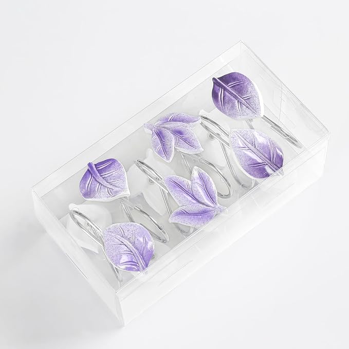 Purple Plant Leaf Shower Curtain Hooks, Eucalyptus Bathroom Decor, Metal - Image 2