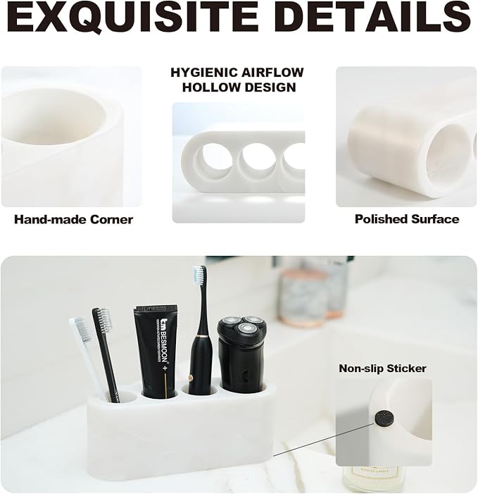BCS Toothbrush Holder for Bathrooms, 4 Slots Marble Toothbrush and Toothpaste - Image 6