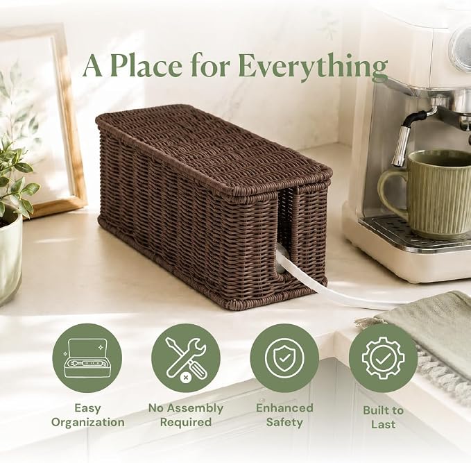 Cable Management Box, Handmade Rattan Cord Organizer - Image 3