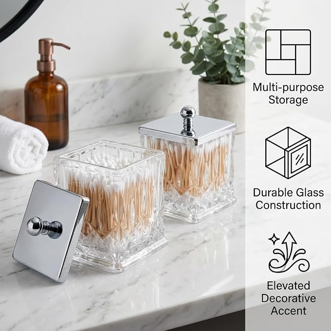 2 Pack 15Oz Clear Q-Tip Holder, Square Thick Glass - Image 8