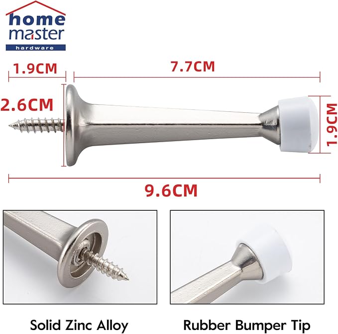 HOME MASTER HARDWARE 3" Heavy Duty Solid Door Stop, 2 Pack, Satin Nickel | Wall - Image 2