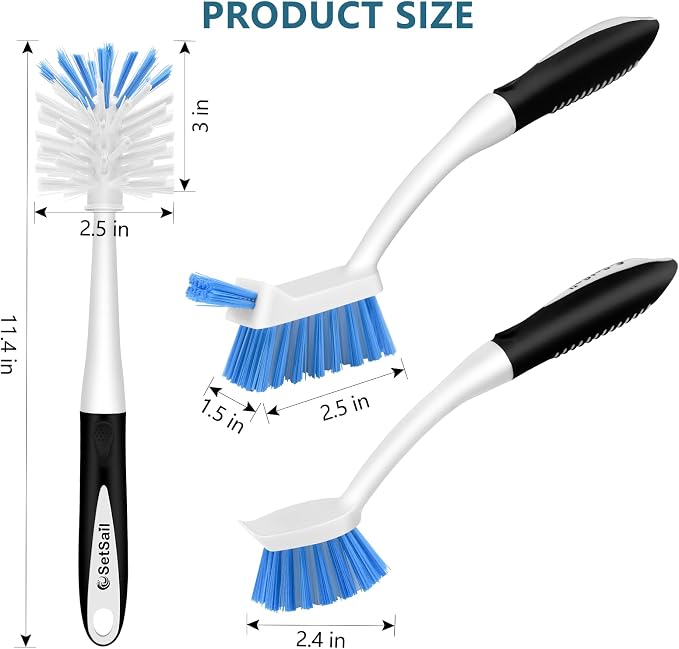 SetSail 3 Pack Dish Brush Set, Long Handle Kitchen Scrub Brush | Built-in - Image 2