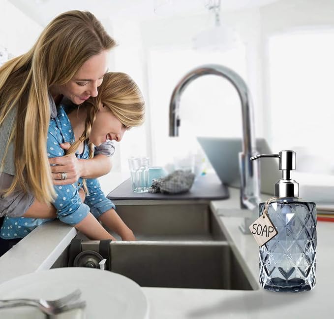JASAI 12Oz Diamond Grey Glass Soap Dispenser - Image 4