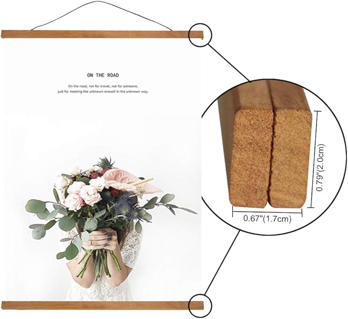 Miaowater 2 Pack Poster Frame,14x22 14x20 14x24 Magnetic Light Wood Wooden Frames Hanger for Photo Picture Art Canvas Print Artwork Wall Hanging Teak Wood 14''