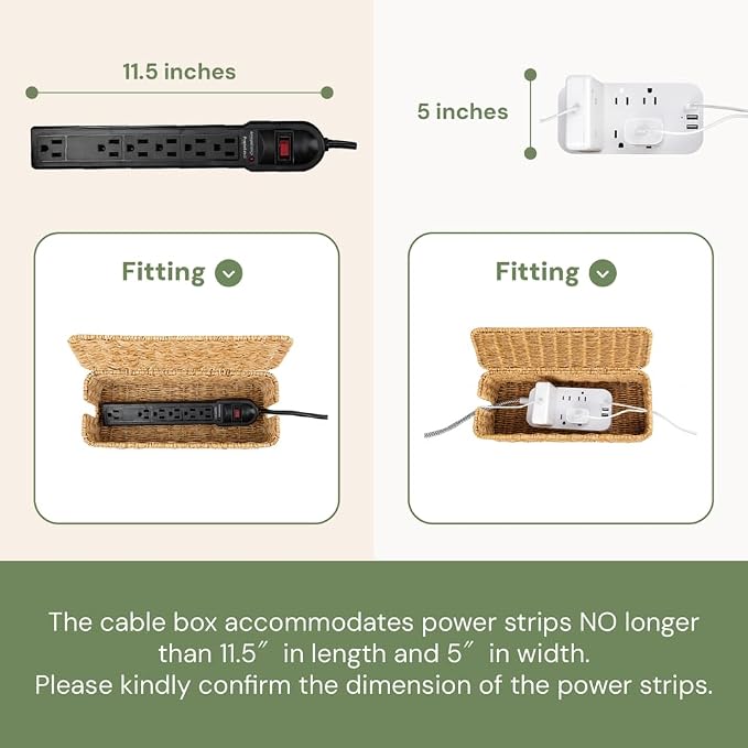 Cable Management Box, Handmade Rattan Cord Organizer - Image 4