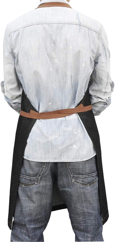 Apron with Pockets, Mens Womens Chef Bib Apron for Kitchen Cooking Grill BBQ Baking Server with Towel Loop
