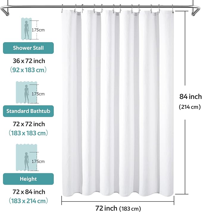 Vipfree 3 in 1 Shower Curtain Set, Waffle Shower Curtain and Liner Set - Image 6