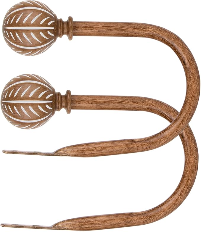 KAMANINA Wood Curtain Holdbacks 2pcs Small | Imitation Wood Grain, Size: 4.3" W - Image 2