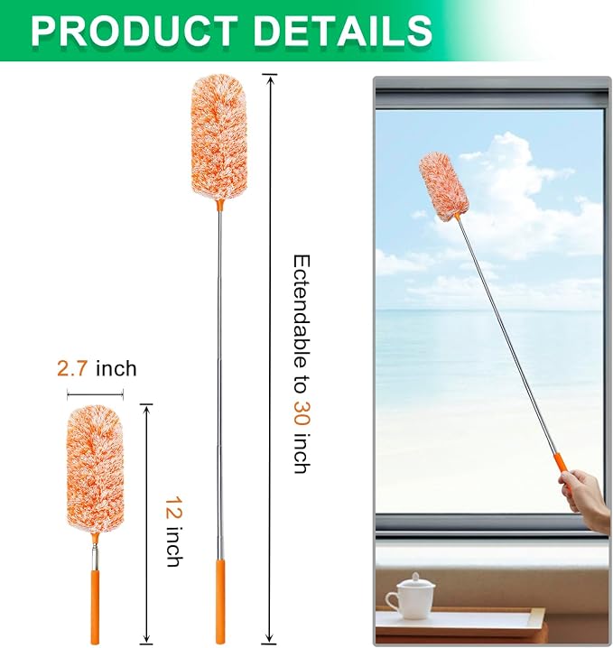 2 Pack Extendable Microfiber Feather Duster, Electrostatic Microfiber Head - Image 2