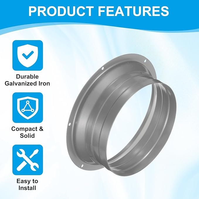 PATIKIL 6 Inch Duct Connector Flange, Galvanized Iron Straight Pipe Flange Interface Air Duct Connector with Clamp for Air Heating Cooling Ventilation HVAC System, Silver