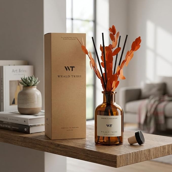 Reed Diffuser Set for Bathroom Air Fresheners, Oil Diffuser Sticks | Sandalwood - Image 5