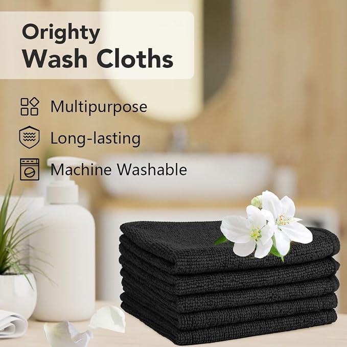 Orighty Washcloths Bulk, 200 Pack Microfiber Face Towels, 12x12 Inch Black - Image 6