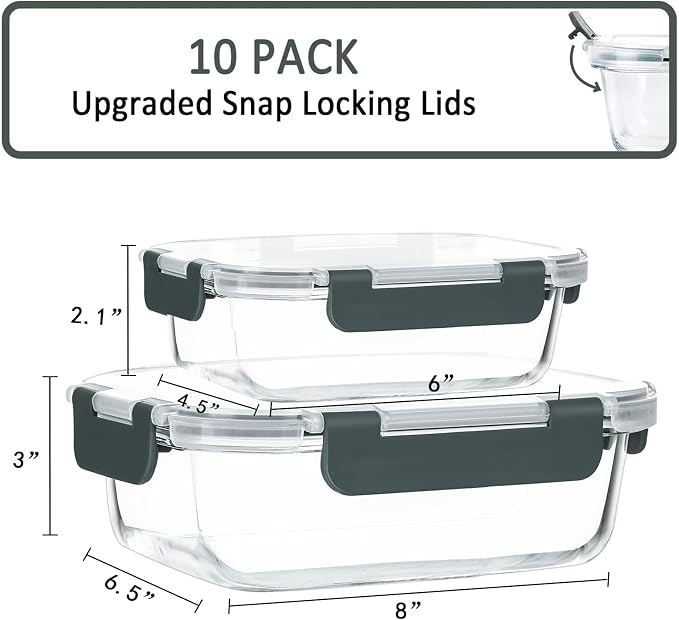 M MCIRCO 10 Pack Glass Food Storage Containers - Image 2