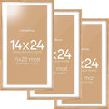 Homeforia 14x24 Picture Frame Natural Wood, High End Oak 14x24 Light Wooden Poster Frame with Mat 11x22, 14 x 24 Frames Matted to 11 x 22 Photo, 24x14 Hanging Frame, Tempered Glass, Wall Kit, Set of 3