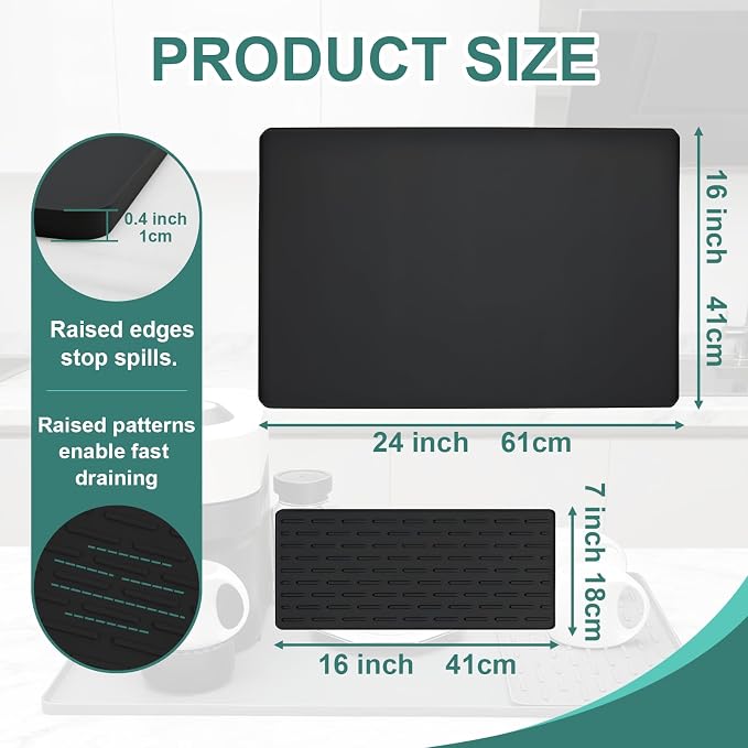 Silicone Coffee Mat 24 x 16 in Combination, Classic Gray | Coffee bar mat - Image 3
