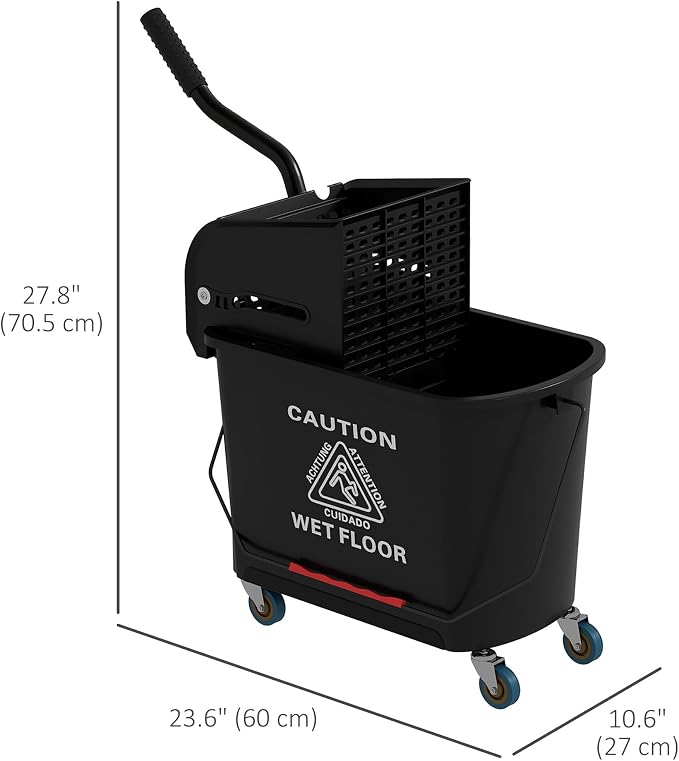 HOMCOM Commercial Mop Bucket Side Press Wringer Wheels 21 Quart Black - Image 7