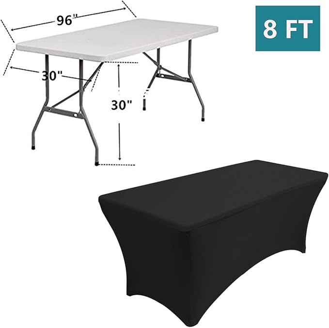 RELIANCER 2 Pack Stretch Spandex Table Covers for Rectangular Tables,8FT Elastic Fitted Tablecloth,Universal Rectangular Table Cloth Protector for Outdoor Party,Wedding,Bar,Birthday,Banquet,Events