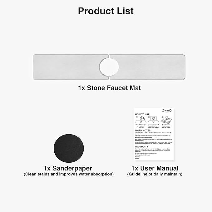 Premium Stone Faucet Mat for Kitchen Sink, 23.6" x 4" White | Quick Drying & - Image 7