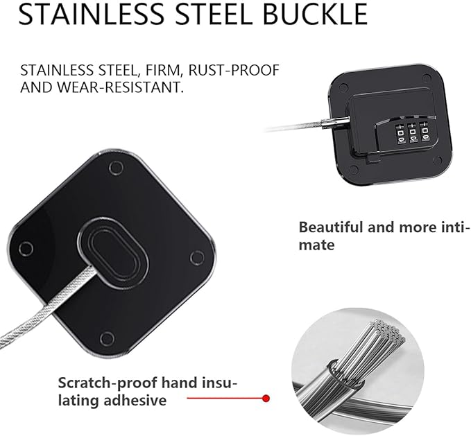 Refrigerator Lock (4 Pack), Heavy Duty Combination Fridge Lock, for Fridge, Cabinets, Window, Drawers and Child Safety Cabinet Lock, Strong Non-Marking Adhesive No Drilling (Black)