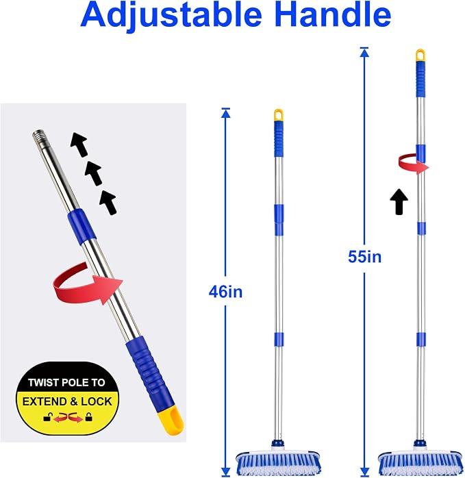 Floor Scrub Brush with Long Handle, 2 in 1 Deck Scrub Brush, Stiff Bristle - Image 2