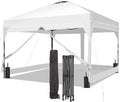 Saemoza 12x12 Pop Up Canopy Tent with One Push Setup, Outdoor Sun Shade Canopy for Backyard Party, Easy Up Instant Shelter with 4 PVC Transparent Sidewalls, 4-Sandbags & Wheel Bag, White.