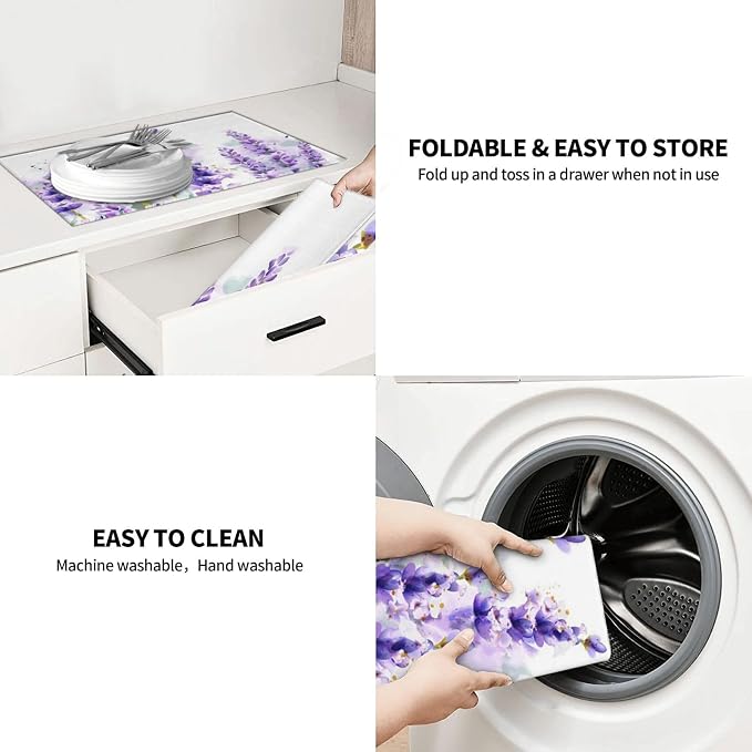 Lavender Dish Drying Mat For Kitchen Counter, Super Absorbent Microfiber Dish - Image 6