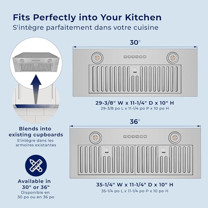 Hauslane Range Hood Insert 36 Inch, Hood Vent for Kitchen| HauSMART™ App & Voice Control |4-Speed Fan, LED GU10 Lights | Dishwasher-Safe Baffle Filters, Stainless Steel Ducted|Ductless Range Hood