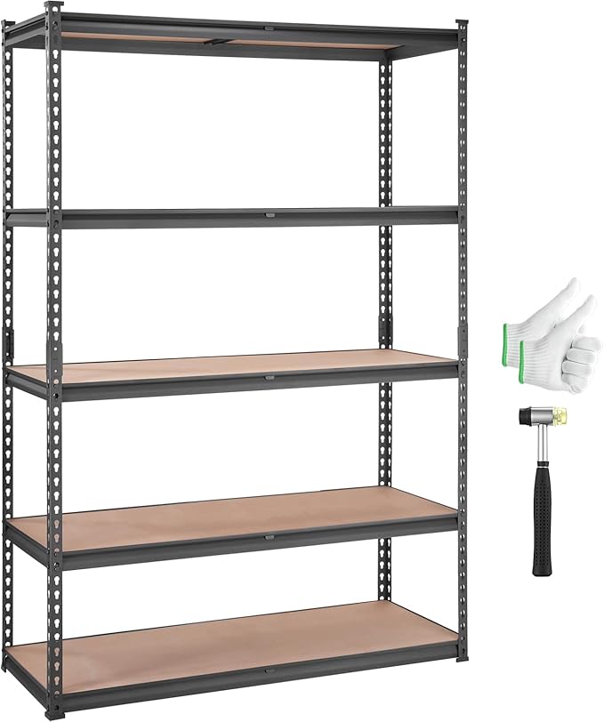VEVOR Storage Shelving Unit, 5-Tier Adjustable, 2000 lbs Capacity, Heavy Duty Garage Shelves Metal Organizer Utility Rack, Black, 48" L x 18" W x 72" H for Kitchen Pantry Basement Bathroom Laundry | Adjustable, 2000 lbs Capacity, Heavy Duty, Garage She...