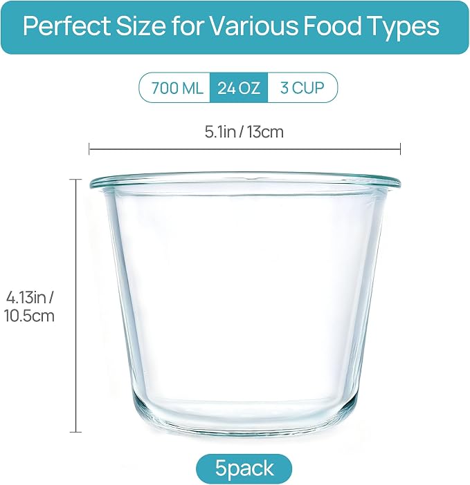 Vtopmart 5 Pack 3 Cup Glass Soup Container Set - Image 2