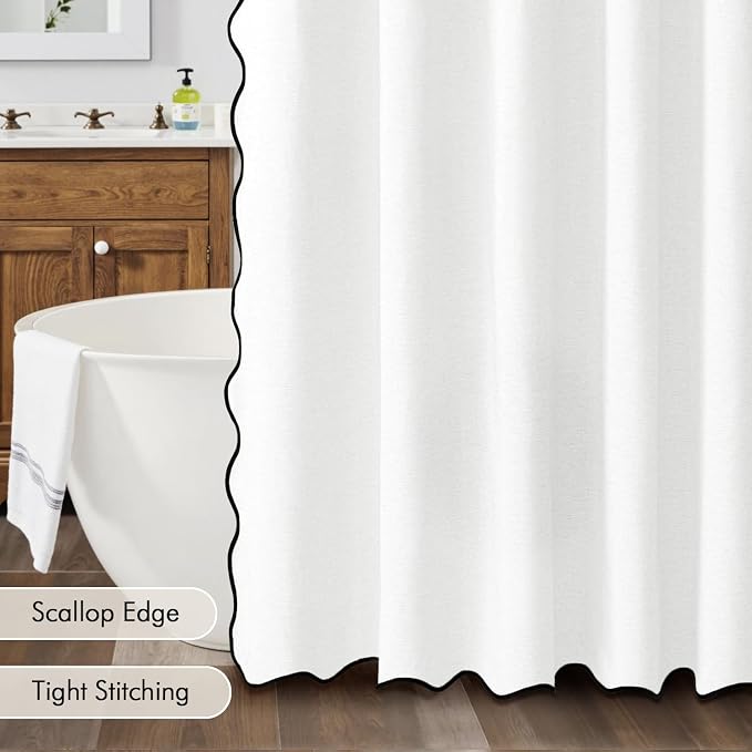 MIULEE White Scalloped Linen Shower Curtain 72x72 Inches - Image 5