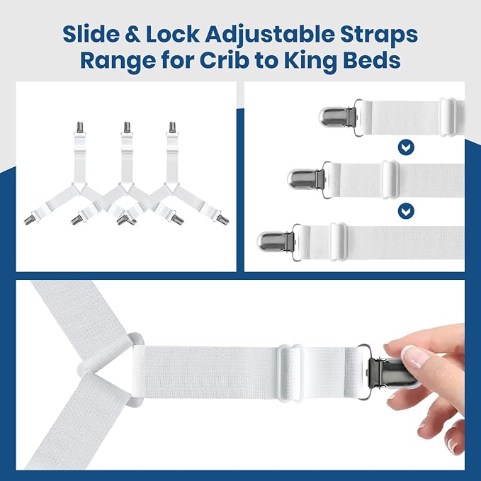 FeelAtHome Adjustable Bed Sheet Clips & Corner Fasteners, 4 Pack, RV & Bunk Beds - Image 3