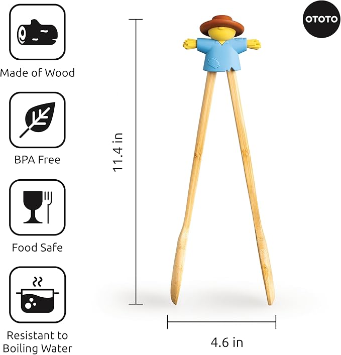 NEW - OTOTO Sal Scarecrow Salad Tongs (2-Piece) - Wooden Tongs Set, Food Safe Toaster Tongs for Serving, Cute Kitchen Tongs, Cool Kitchen Gadgets Accessories, Funny Gifts, Mini Tongs (Blue)