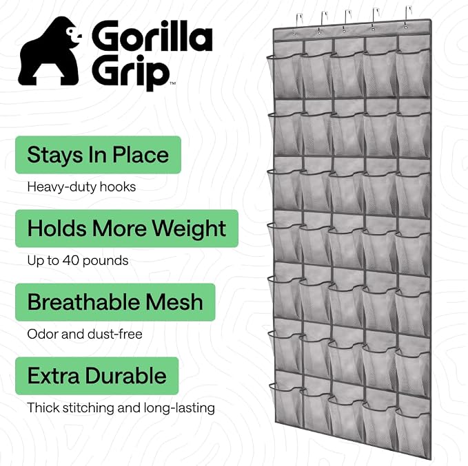 GORILLA GRIP Over the Door Shoe Organizer, 35 Large Pockets, Space Saving - Image 2