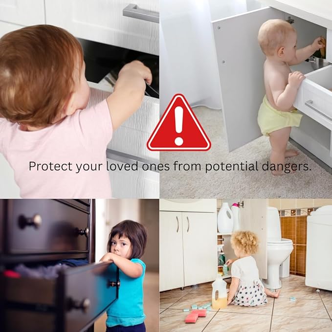 Child Safety Cabinet Locks (4 Pack) – Adjustable Baby Proofing Strap Latches with Strong 3M Adhesive – No Drill Childproof Locks for Drawers, Cabinets, Fridge, Door, Closet, White
