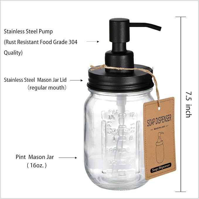 Amolliar Mason Jar Liquid Soap Dispenser, Lotion Dispenser | Rustproof - Image 5