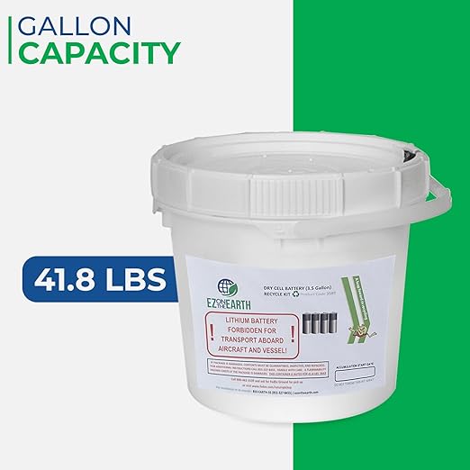 Dry Cell Battery Recycling Container – 3.5 Gallon, Battery Disposal Bin with Lid That Holds up to 41.8 lbs Batteries - Recycling Pail with Cardboard Box