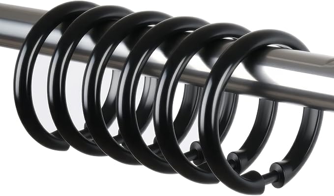 Kutesna 12 PCS O Shaped Black Plastic Shower Curtain Rings, Easy Snap Closure by Kutesna