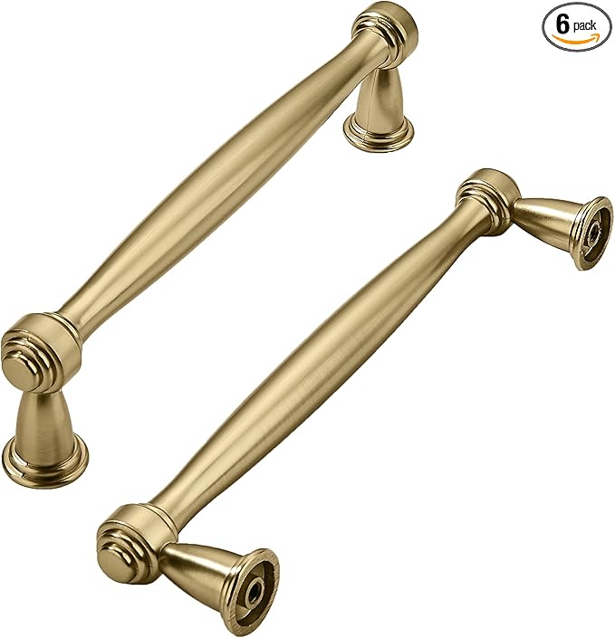 khtumeware 6 Pack 3-3/4 Inch(96mm) Brushed Brass Cabinet Pulls Satin Brass Kitchen Cabinet Handles Kitchen Cabinet Hardware for Cupboard Drawer Handles Dresser Pulls