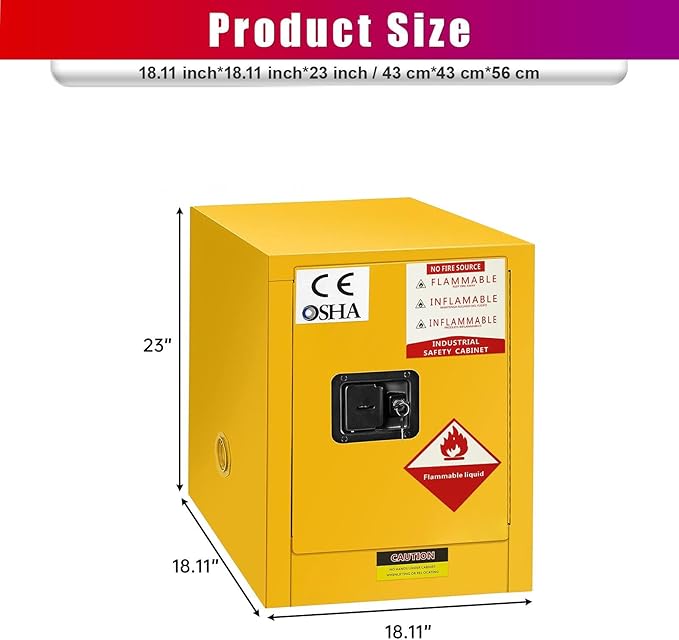 Flammable Cabinet 18" x 18" x 23", 16 Gallon 18 Gauge Galvanized Steel Fire Cabinet, Manual Close & Internal External Vent Design for Home Use, Commercial, Garage & Laboratory